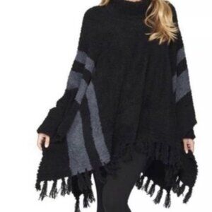 Barefoot Dreams Cozychic Beach Poncho Tassel Hem Turtleneck OS